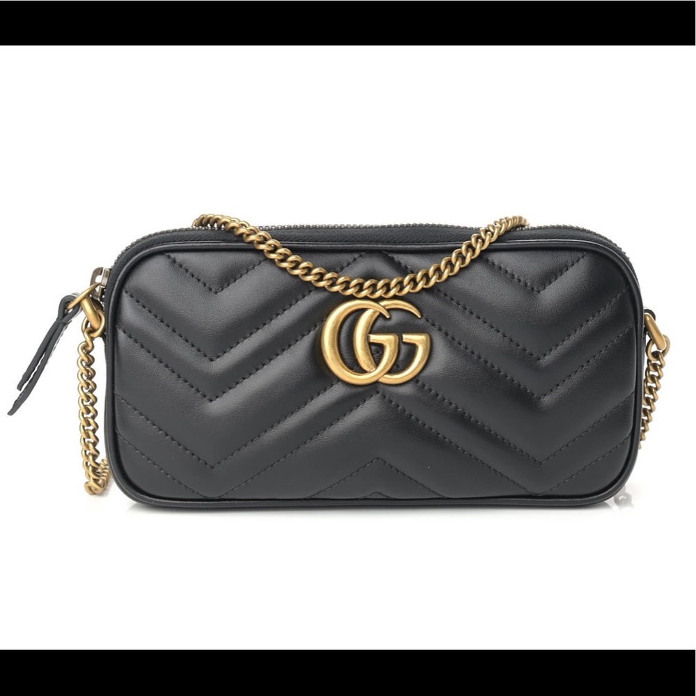 NWOT Calfskin Matelasse Mini GG Marmont Chain Crossbody Bag Black